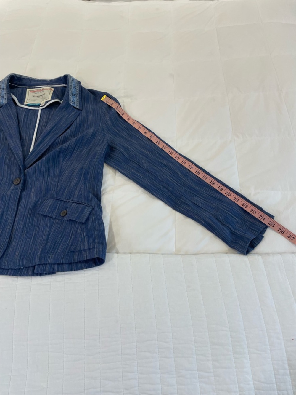 Cartonnier by  Anthropologie Size 12 Blazer In Blue.  Cotton/Linen blend Aztec. - Picture 14 of 15